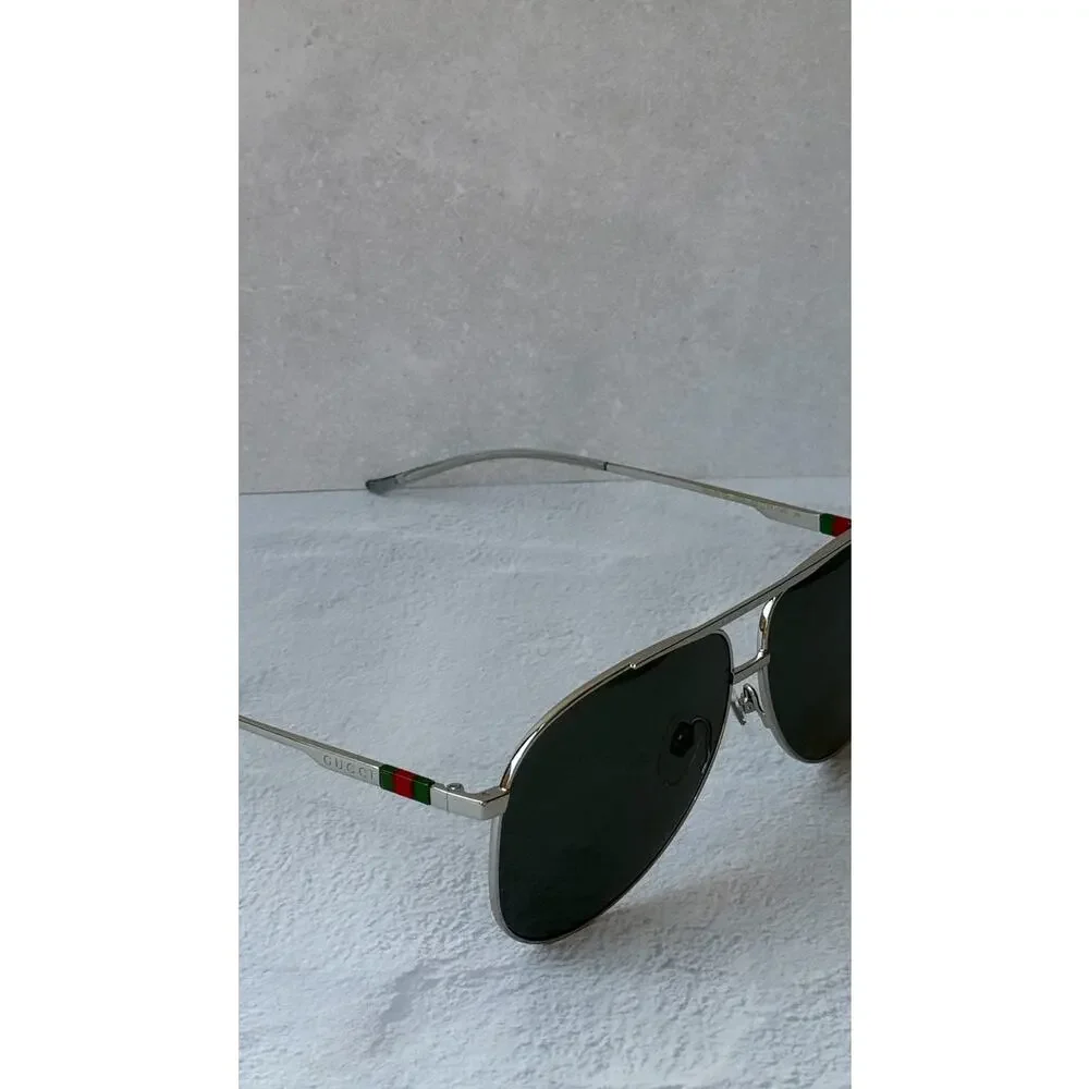NEW Gucci GG1677S Silver Grey Lens Aviator Sunglasses $630